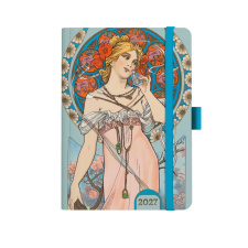 Denní diář A5 - Alfons Mucha 2027 - Modrý